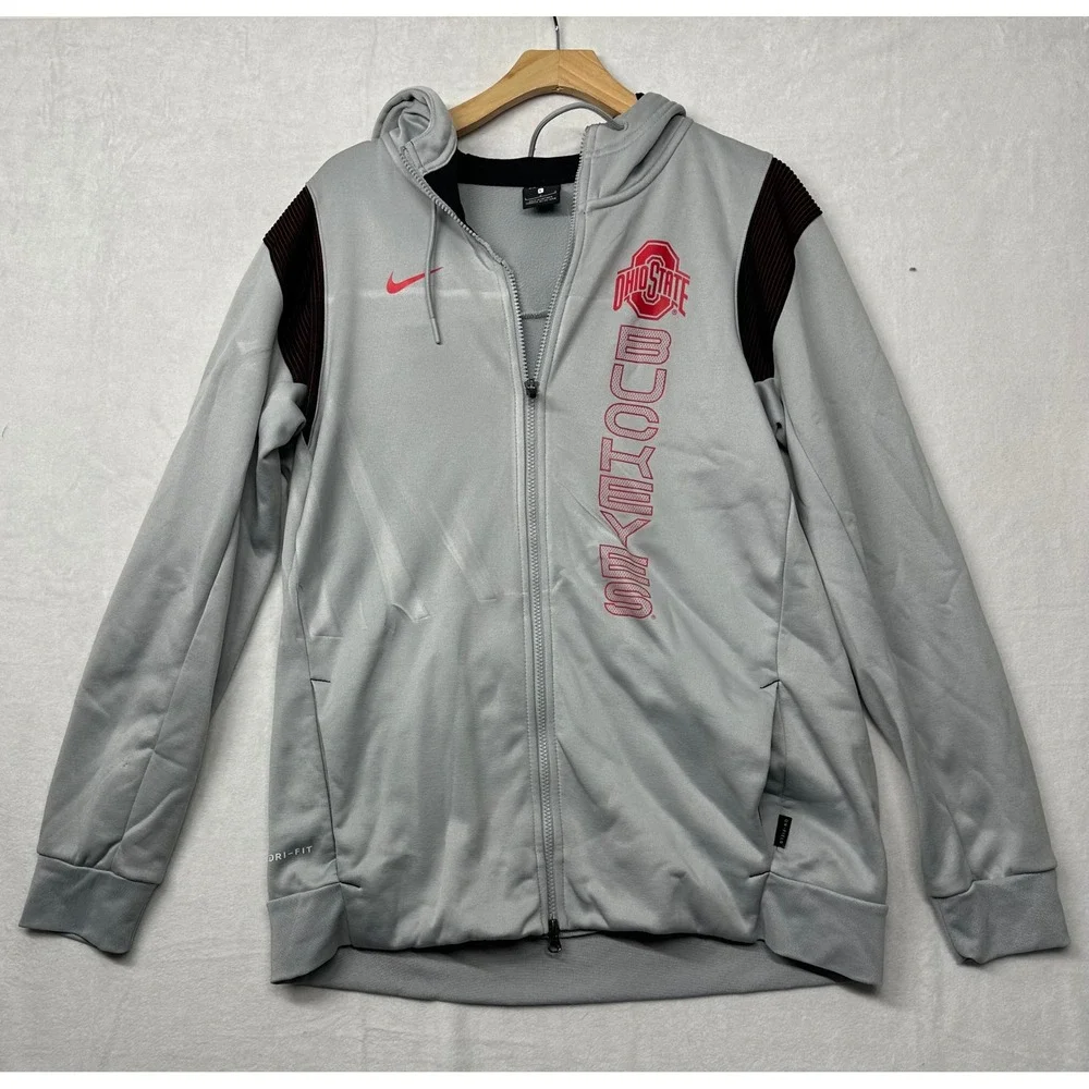 Nike Ohio State Buckeyes Gray‎ Full Zip Hoodie Jacket Men's L Dri-Fit